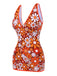 Maillot de bain une pièce marron à fleurie bohème années 1960