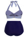 [Grande taille] Ensemble bikini dos nu rayé bleu des années 40
