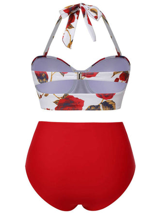 [Grande taille] Maillot de bain rouge dos nu Roses des années 1940