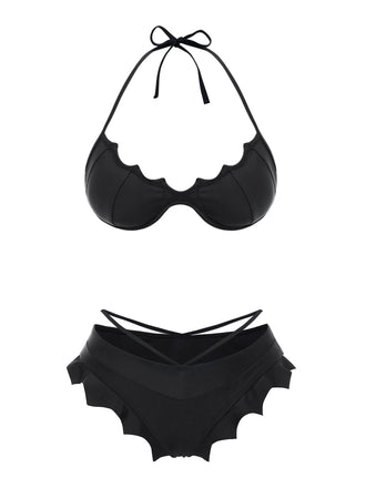 Ensemble bikini noir ailes de chauve-souris gothiques années 1980