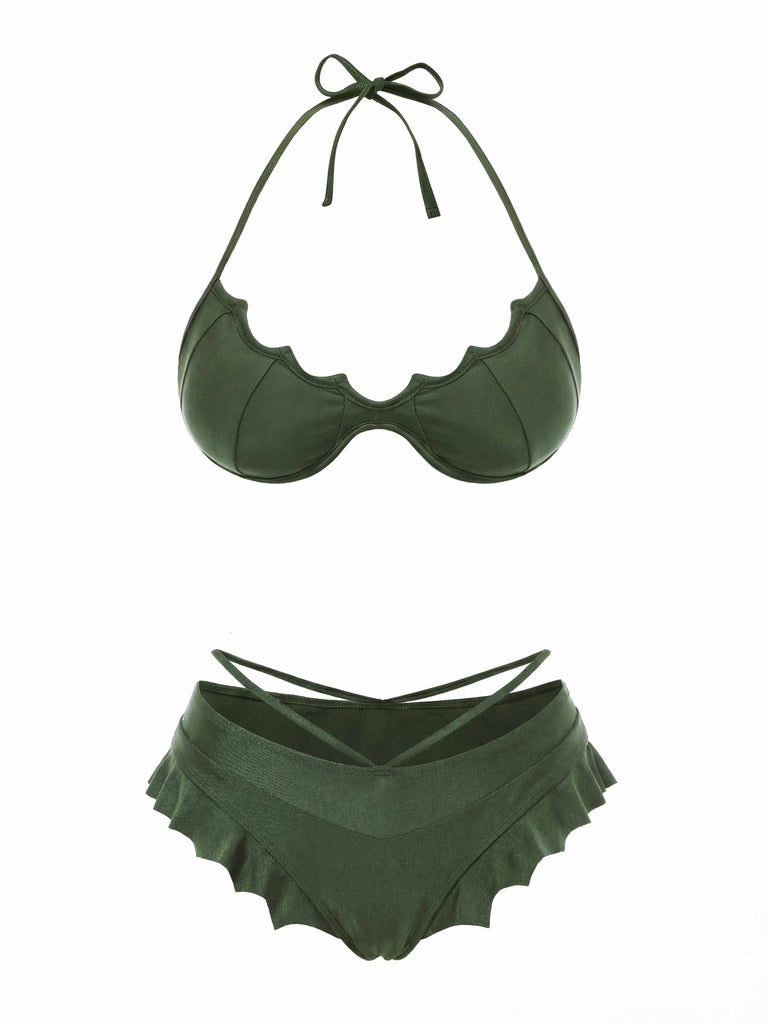 [Prévente] Ensemble Bikini Gothique Uni Ailes de Chauve-Souris Vert Années 1980