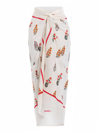 Cache-maillot beige à motifs de plantes et de fleurs des années 1960