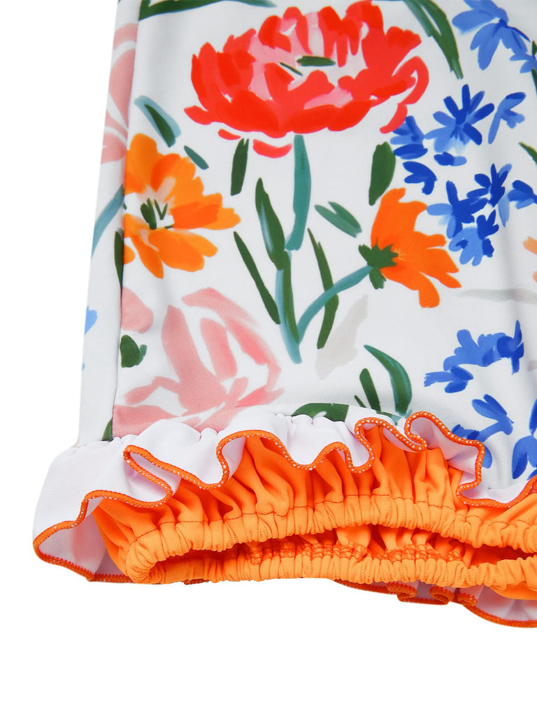 Maillot de bain une pièce bandeau multicolore fleurs peintes années 1960