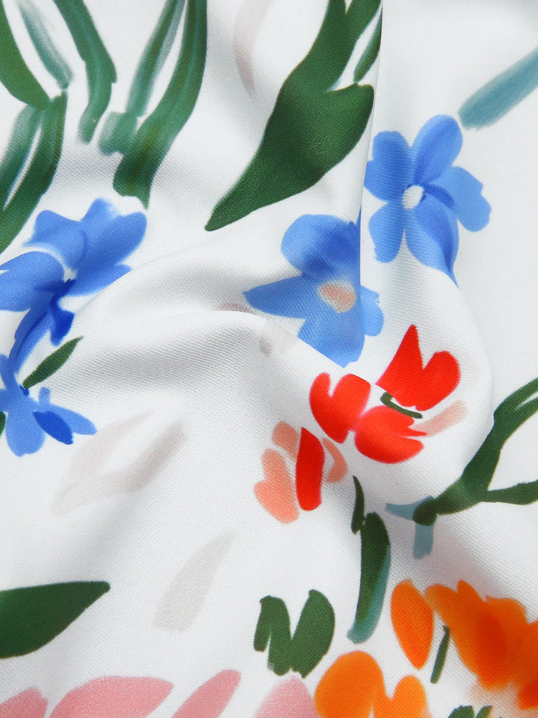 Maillot de bain une pièce bandeau multicolore fleurs peintes années 1960