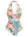 Maillot de bain dos nu multicolore imprimé dinosaures des années 1950
