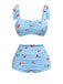 Maillot de bain bleu à lacets à carreaux et cerise des années 1950