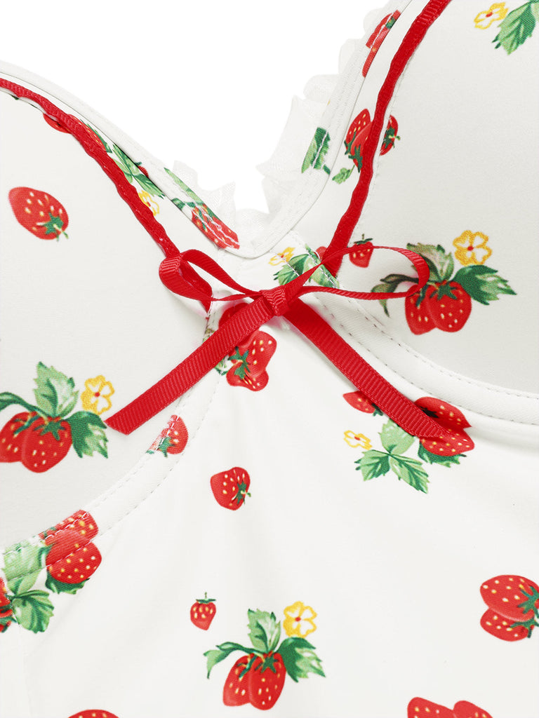 Robe de bain à licou fraise en dentelle nœud années 1950