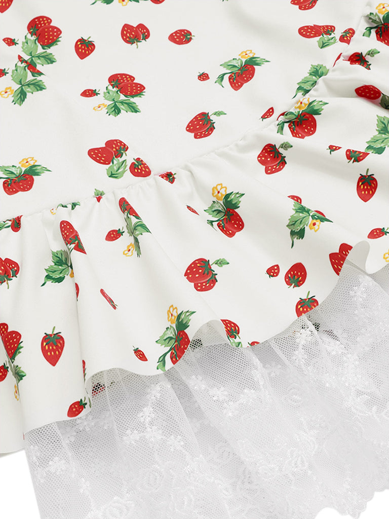 Robe de bain à licou fraise en dentelle nœud années 1950