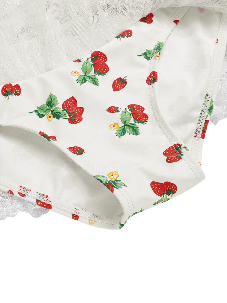 Robe de bain à licou fraise en dentelle nœud années 1950