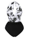 Maillot de bain rouge dos nu col V motif silhouette de feuille années 1940