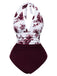 Maillot de bain rouge dos nu col V motif silhouette de feuille années 1940
