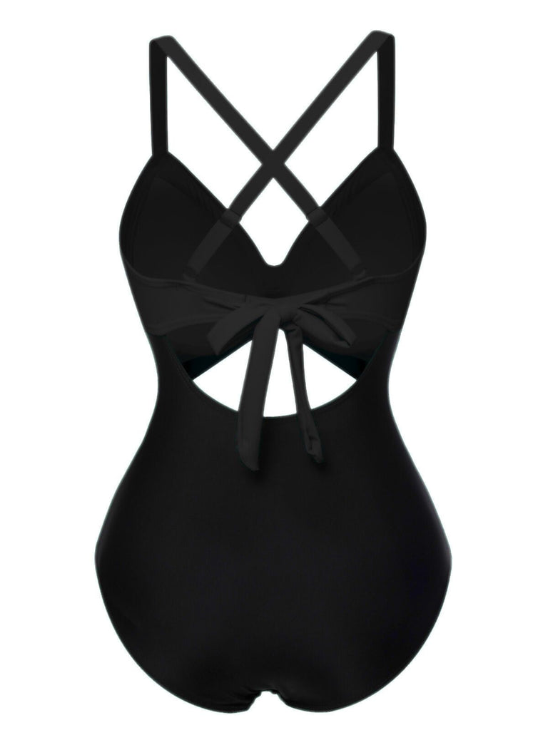 Maillot de bain patchwork taille creuse rouge et noir des années 1940