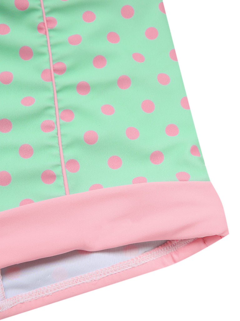 Maillot de bain verte à licou à pois contrastée cœur années 1960