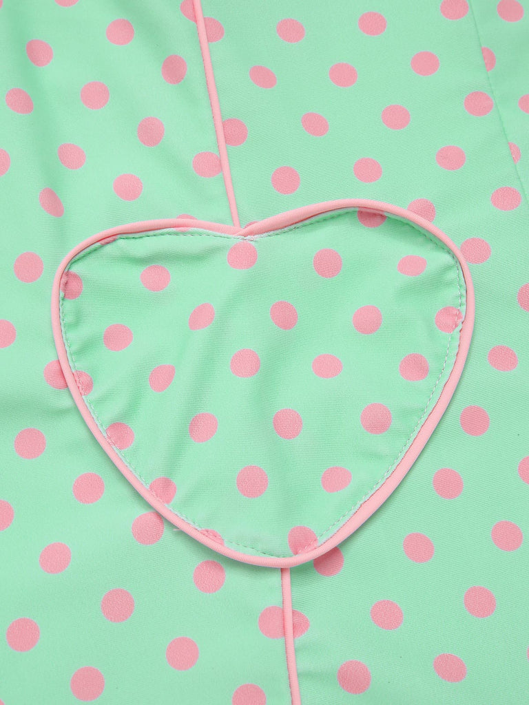 Maillot de bain verte à licou à pois contrastée cœur années 1960