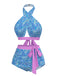 Maillot de bain dos nu croisé à imprimé cachemire violet années 1970