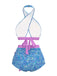 Maillot de bain dos nu croisé à imprimé cachemire violet années 1970