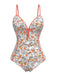 Maillot de bain une pièce froncé à fleurs orange des années 1960