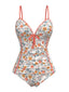 Maillot de bain une pièce froncé à fleurs orange des années 1960