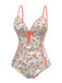 Maillot de bain une pièce froncé à fleurs orange des années 1960