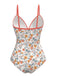 Maillot de bain une pièce froncé à fleurs orange des années 1960