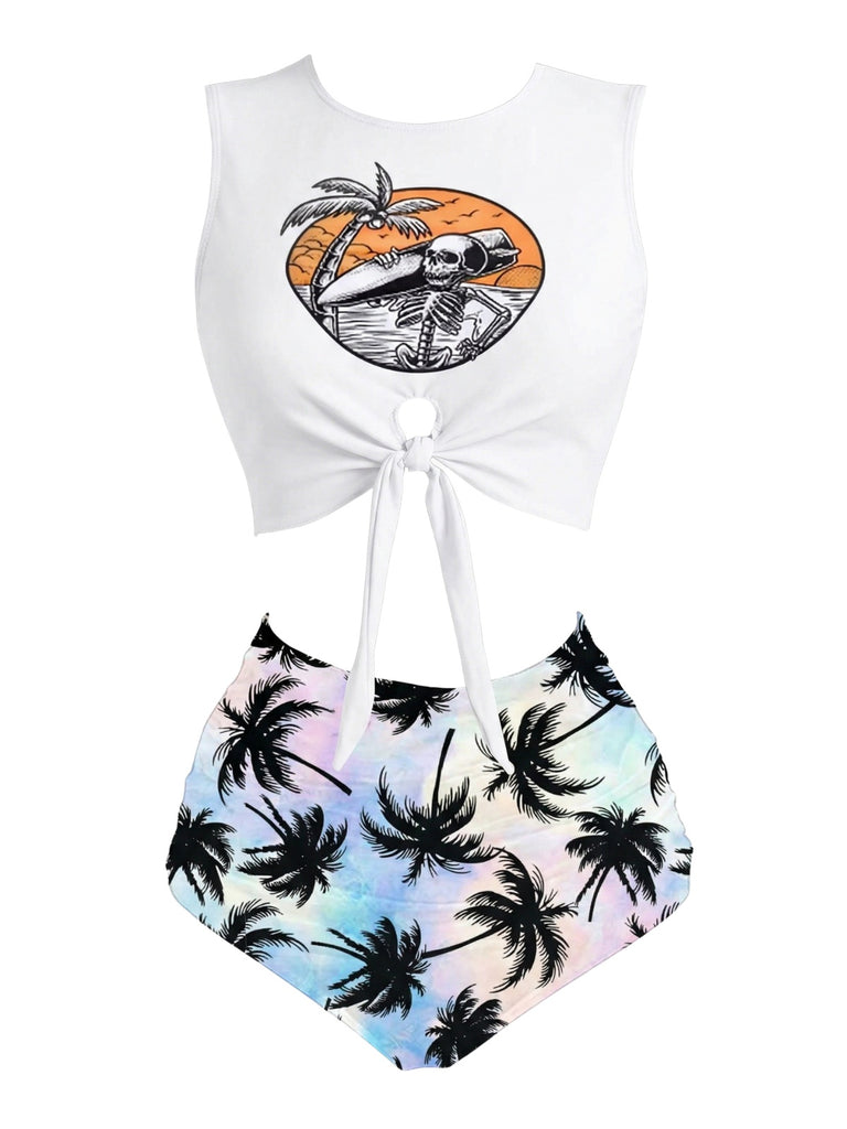 Ensemble Bikini Punk Ceinture à Nouer Tiki à Motifs Années 1980