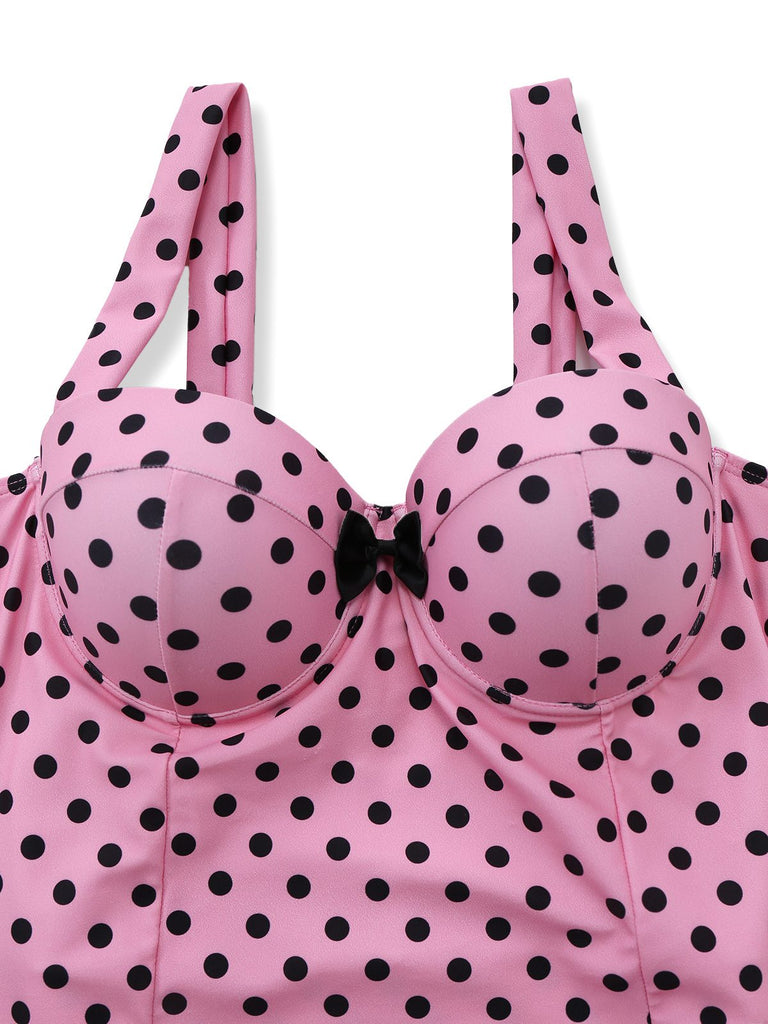 [Prévente] Maillot De Bain Une Pièce Rose Pois Dentelle Années 1960