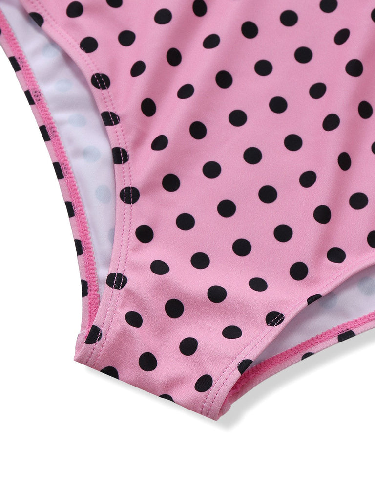 [Prévente] Maillot De Bain Une Pièce Rose Pois Dentelle Années 1960