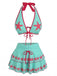Ensemble bikini rose imprimé cerises nouer sur le devant volants années 1960