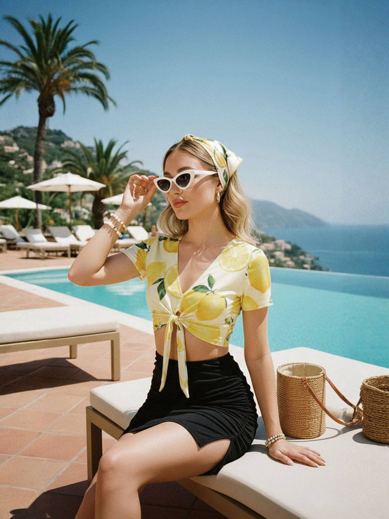 [Prévente] Maillot de Bain Tankini Torsadé Jaune Citronné Années 1950