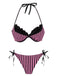 Ensemble bikini gris rayé en maille avec nœud et dos nu années 60