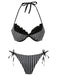 Ensemble bikini gris rayé en maille avec nœud et dos nu années 60