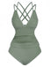 Ensemble De Tankini Colorblock Col V Profond Dos Épinglé Année 1940