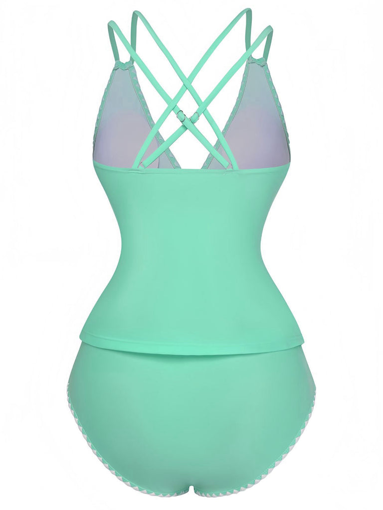 Ensemble De Tankini Colorblock Col V Profond Dos Épinglé Année 1940