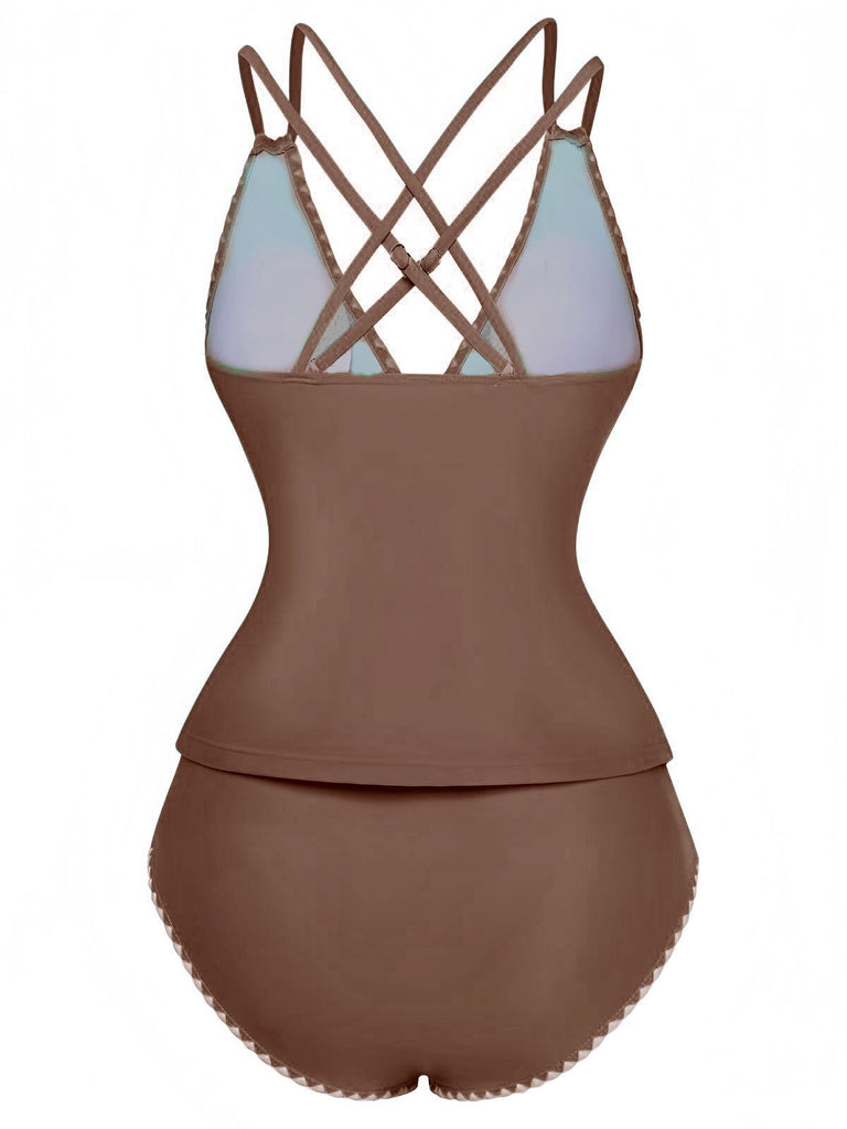 Ensemble De Tankini Colorblock Col V Profond Dos Épinglé Année 1940