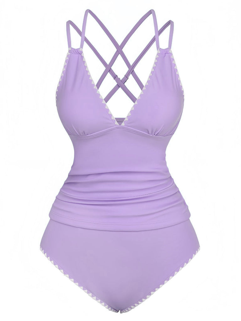 Ensemble De Tankini Colorblock Col V Profond Dos Épinglé Année 1940