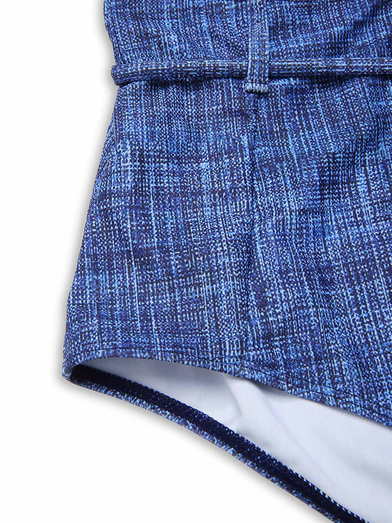 Bikini dentelle lacets col licou faux jean bleu 1940s