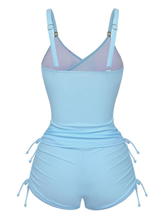 Ensemble tankini à lacets uni à motif floral années 1950