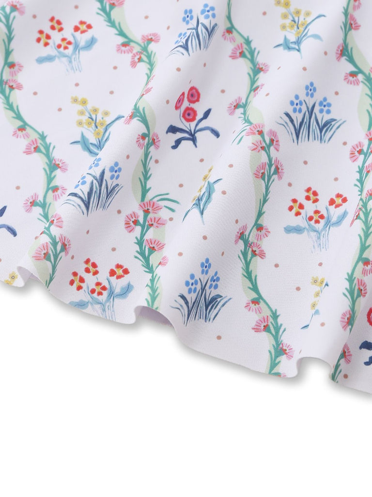 [Prévente] Maillot de bain volants fleurs carré blanc 1970s