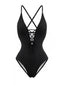 Maillot de bain une pièce dos nu lacets croisés années 80