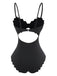 Maillot de Bain 1 Pièce Texturé Ajouré Bordure Festonnée Noir Années 50