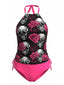 Ensemble tankini rose pêche à imprimé crâne rose années 80