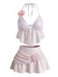 Maillot de Bain Halter à Paillettes 3D Floral Années 1980