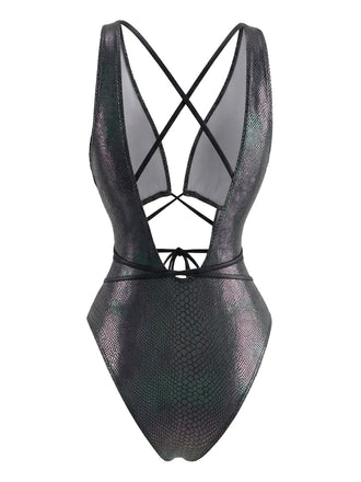 Maillot de Bain Dos-Nu Motif Écailles de Poisson Années 70
