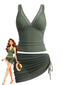 2PCS Ensemble tankini maille unie col V et jupe froncée années 1960