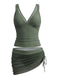 2PCS Ensemble tankini maille unie col V et jupe froncée années 1960