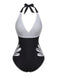 Maillot de bain une pièce noir à découpes florales années 1940