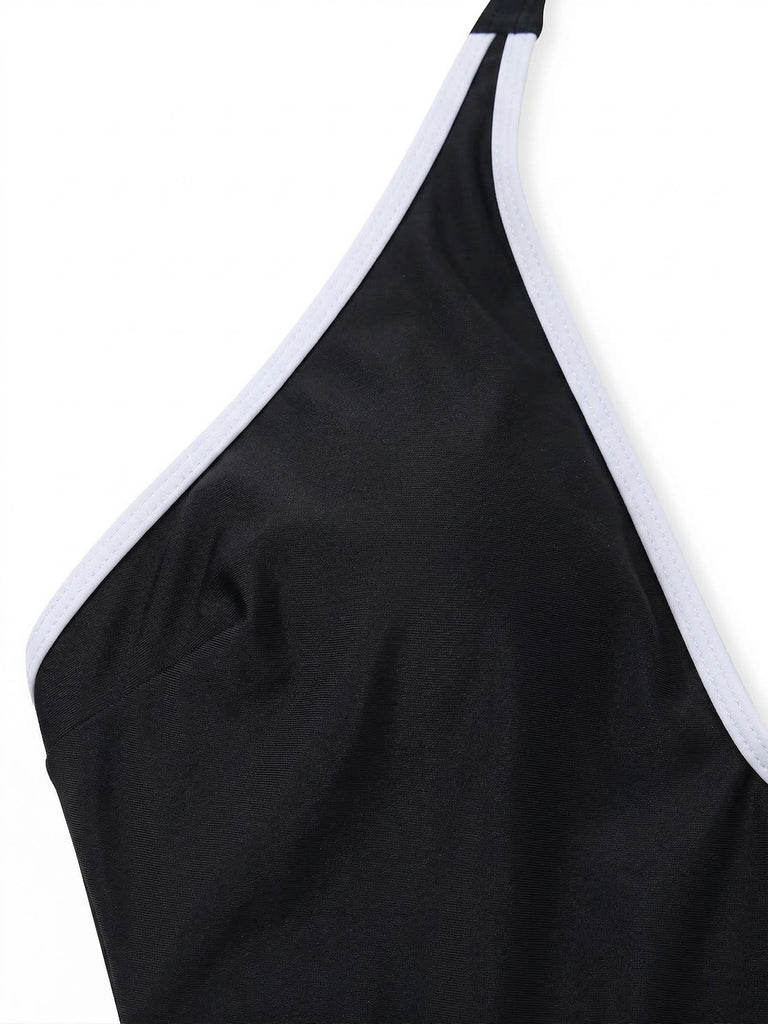 Maillot de bain une pièce noir à découpes florales années 1940