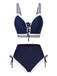 Ensemble bikini à lacets rayé bleu style nautique années 1940