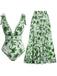 2PCS Maillot de bain vert à fleurs et cache-maillot années 1940