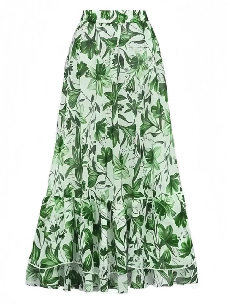 2PCS Maillot de bain vert à fleurs et cache-maillot années 1940